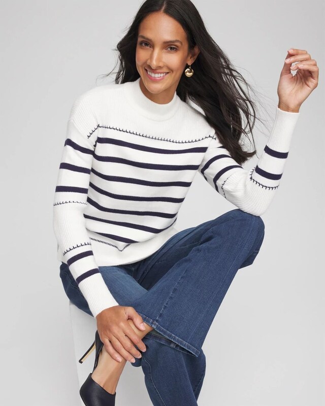 Striped Relaxed Mockneck Pullover - image 2